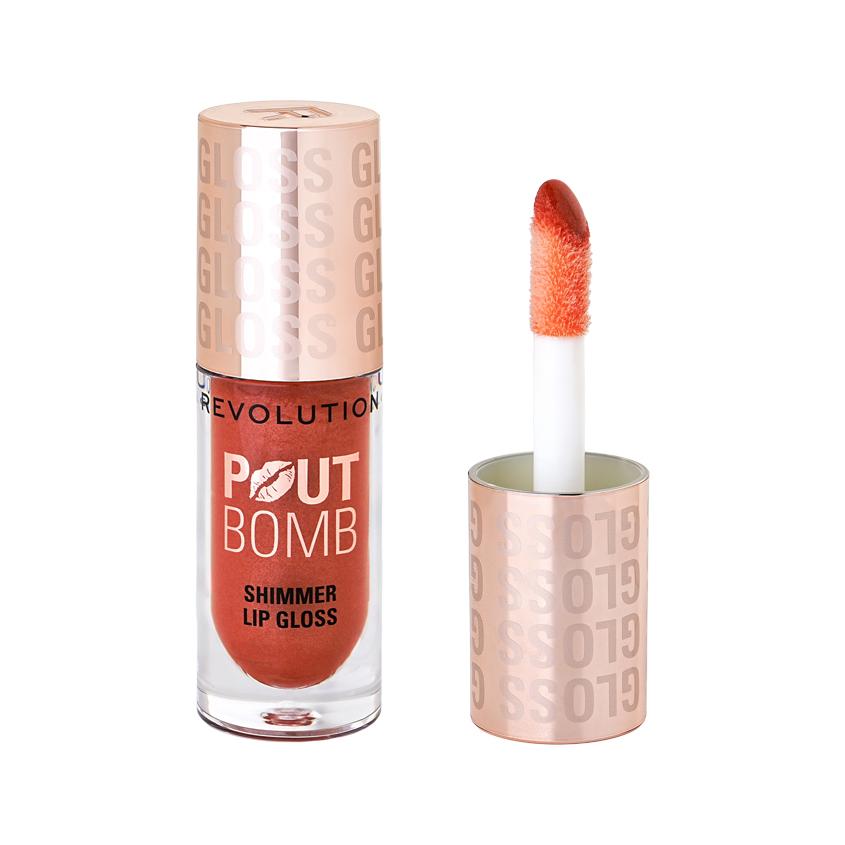 Блеск для губ `REVOLUTION` POUT BOMB мерцающий с эффектом объема тон Nude glow