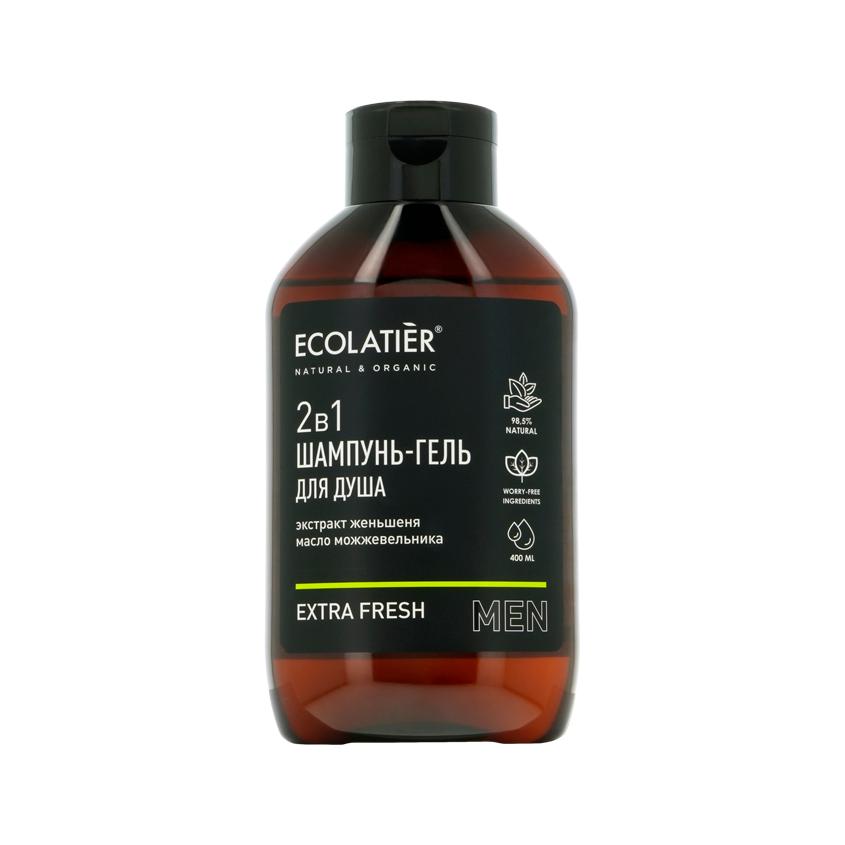 Шампунь-гель для душа `ECOLATIER` MEN Extra Fresh 2в1 с экстрактом женьшеня и маслом можжевельника 400 мл