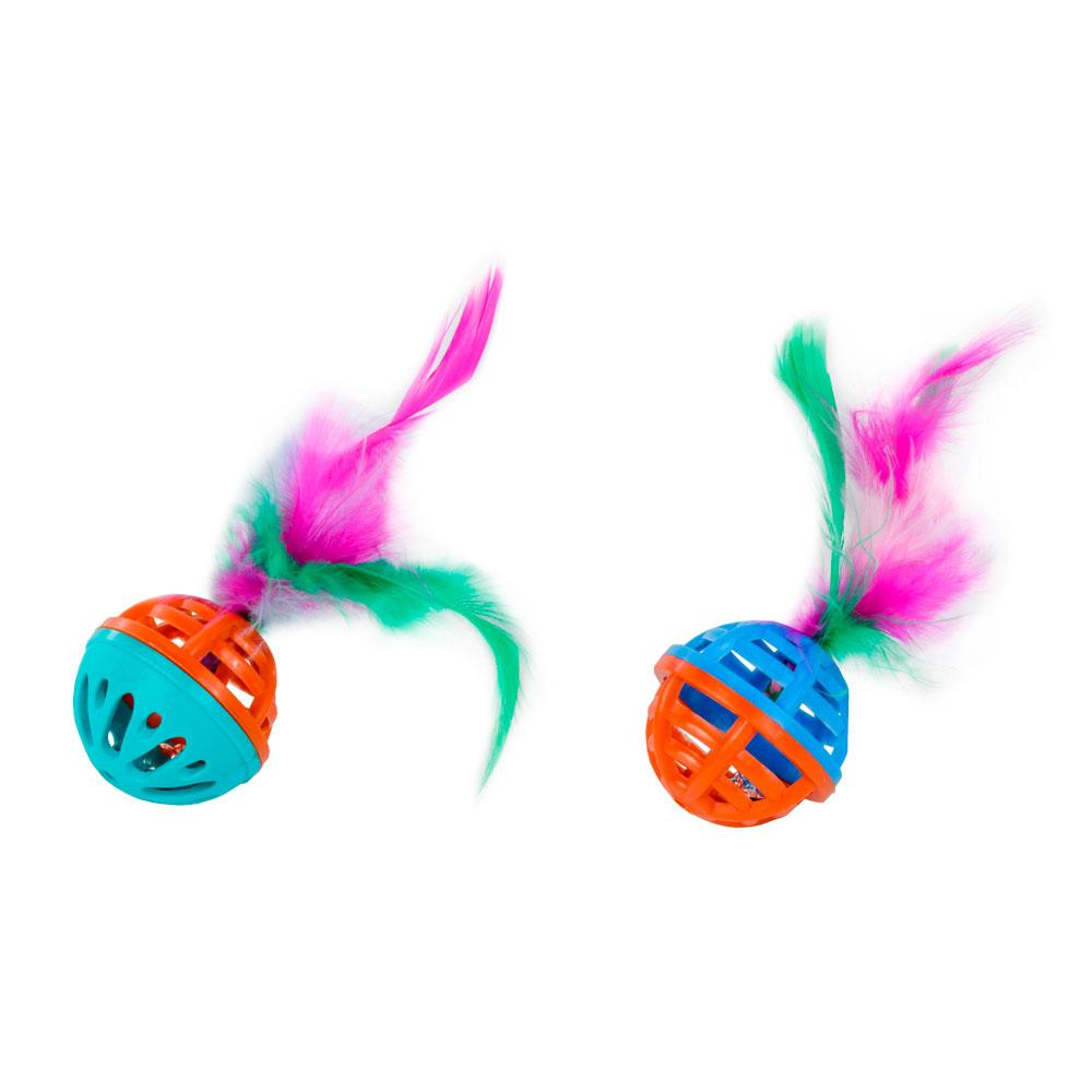Pet hobby Игрушка для кошек Погремушка с бубенчиком и пером, диаметр 4 см (2 шт.)