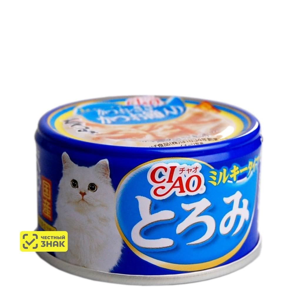 INABA CIAO Влажный корм (консервы) для кошек, карпаччо из мраморной вырезки тунца с парным филе курицы в сливочном соусе, 80 гр.