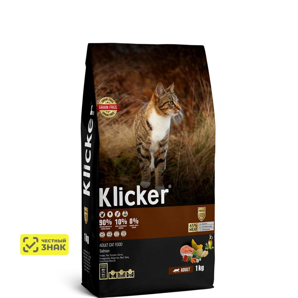 Klicker Adult Cat Food Сухой корм для кошек, с лососем, 1 кг