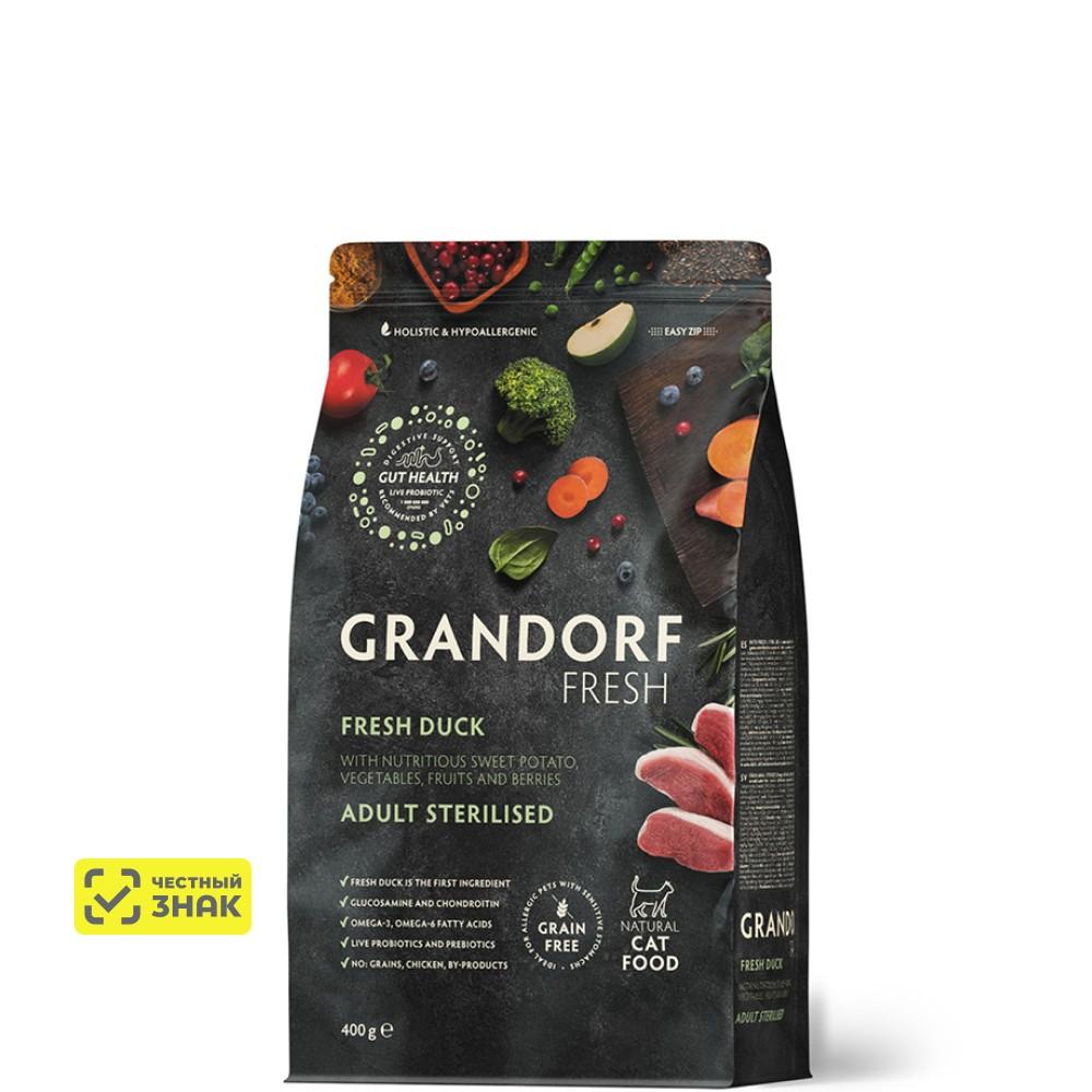 GRANDORF Fresh Adult Sterilised Сухой корм для стерилизованных кошек и кастрированных котов, с уткой и бататом, 400 гр.