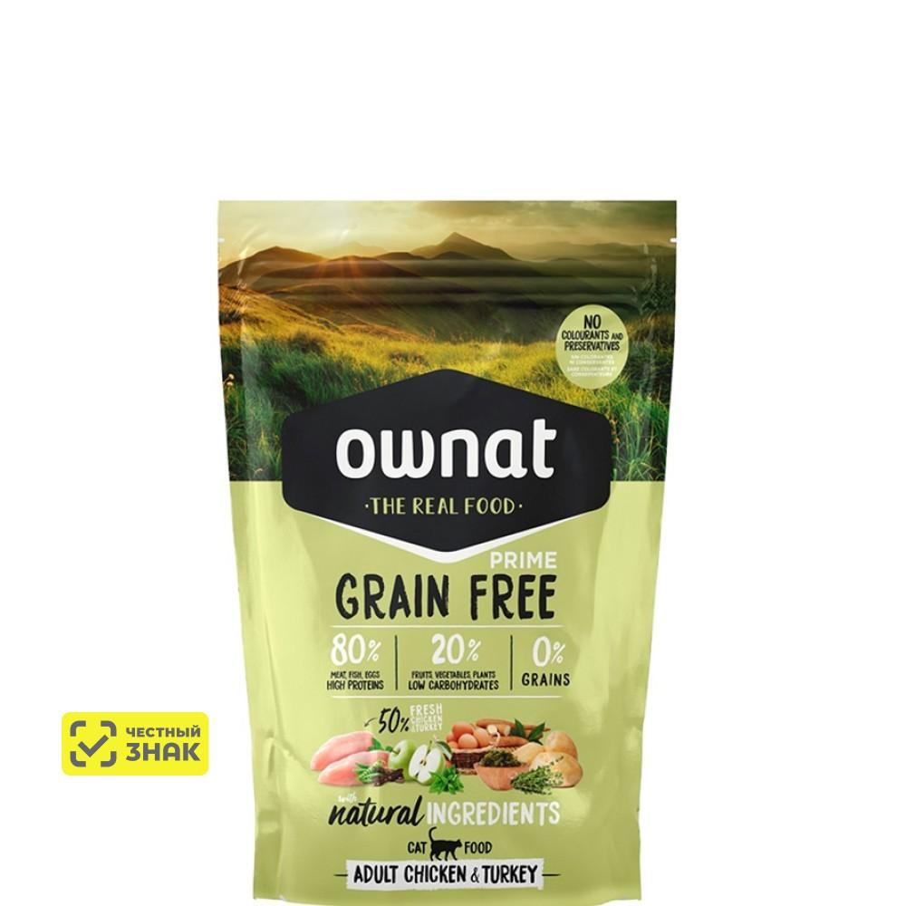 Ownat Adult Grain Free Сухой корм для взрослых кошек, с курицей и индейкой, 400 гр.