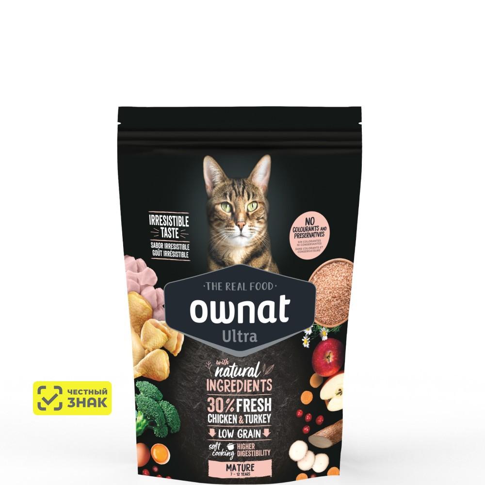 Ownat Ultra Mature Сухой корм для взрослых кошек старше 7 лет, с курицей и индейкой, 400 гр.