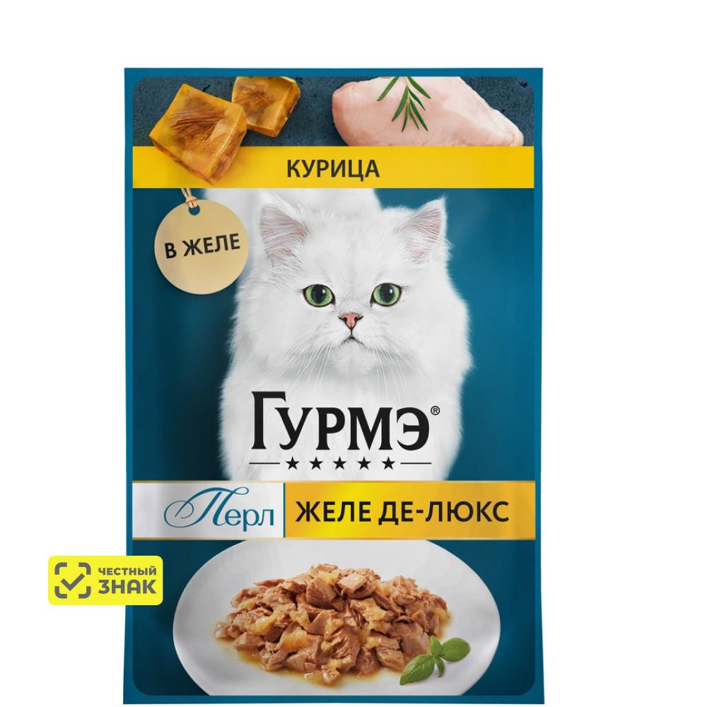 ГУРМЭ® Влажный корм (пауч) для взрослых кошек Желе Де-Люкс, с курицей в желе, 75 гр.