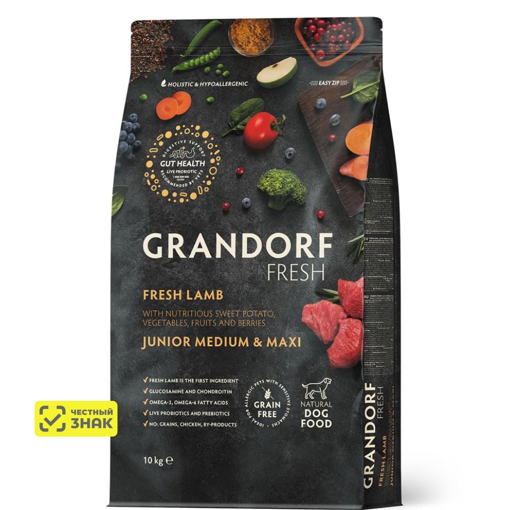 GRANDORF Fresh Junior Сухой корм с живыми пробиотиками для щенков средних и крупных пород, с ягненком и бататом, 10 кг