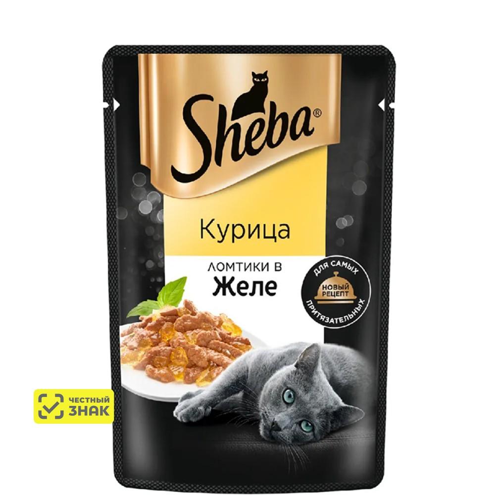 Sheba Влажный корм (пауч) для кошек, с ломтиками курицы в желе, 75 гр.