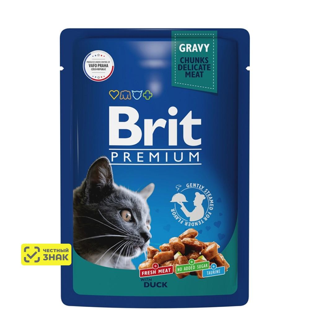 Brit Premium Влажный корм (пауч) для взрослых кошек, с уткой в соусе, 85 гр.