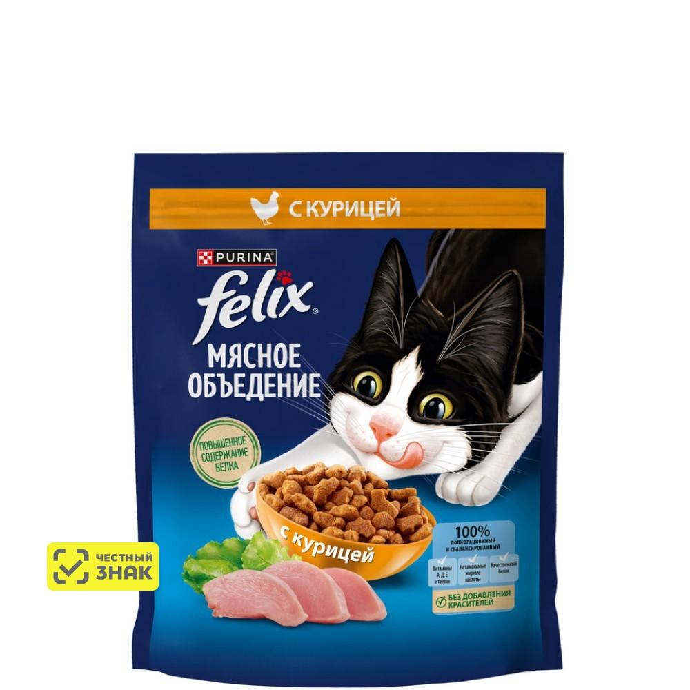 Felix Cухой корм для взрослых кошек Мясное объедение, с курицей, 600 гр.