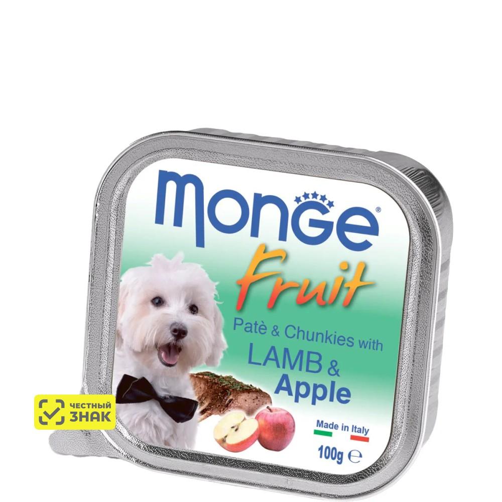 Monge Fruit Влажный корм (консервы) для собак, нежный паштет из ягненка с яблоком, 100 гр.