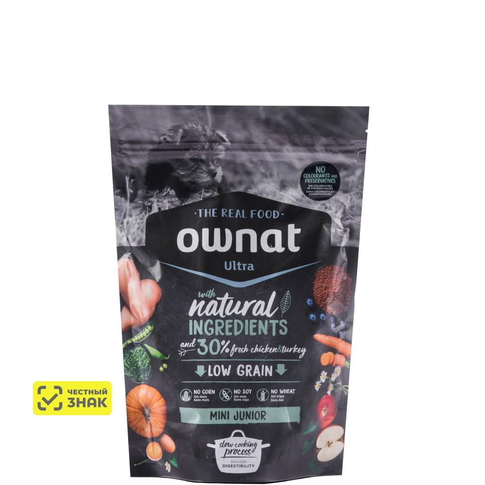 Ownat Mini Junior Ultra Сухой корм для щенков мелких пород, с курицей и индейкой, 400 гр.