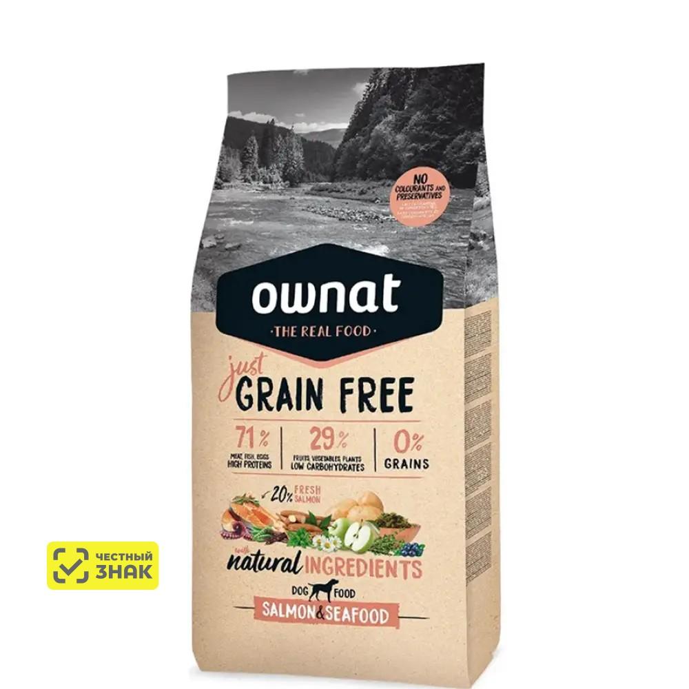 Ownat Grain Free Just Сухой корм беззерновой для собак, с лососем и морепродуктами, 3 кг