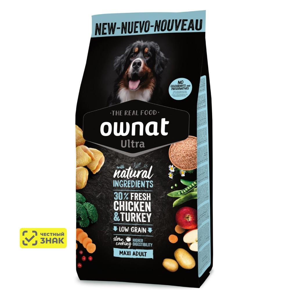 Ownat Maxi Adult Ultra Сухой корм для собак крупных пород, с курицей и индейкой, 12 кг