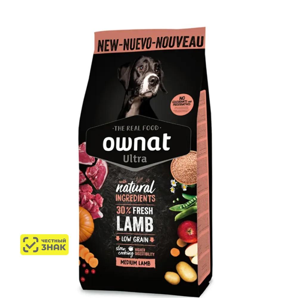 Ownat Medium Adult Ultra Сухой корм для собак средних пород, с ягненком и рисом, 3 кг