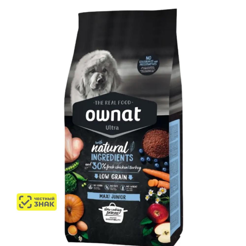 Ownat Maxi Junior Ultra Сухой корм для щенков крупных пород, с курицей и индейкой, 14 кг