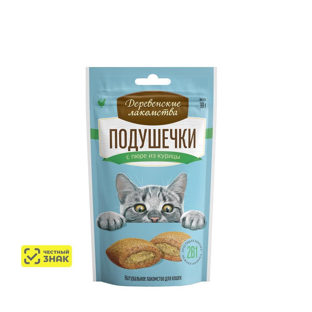 Деревенские лакомства Лакомство Подушечки с пюре из курицы для кошек, 30 гр.