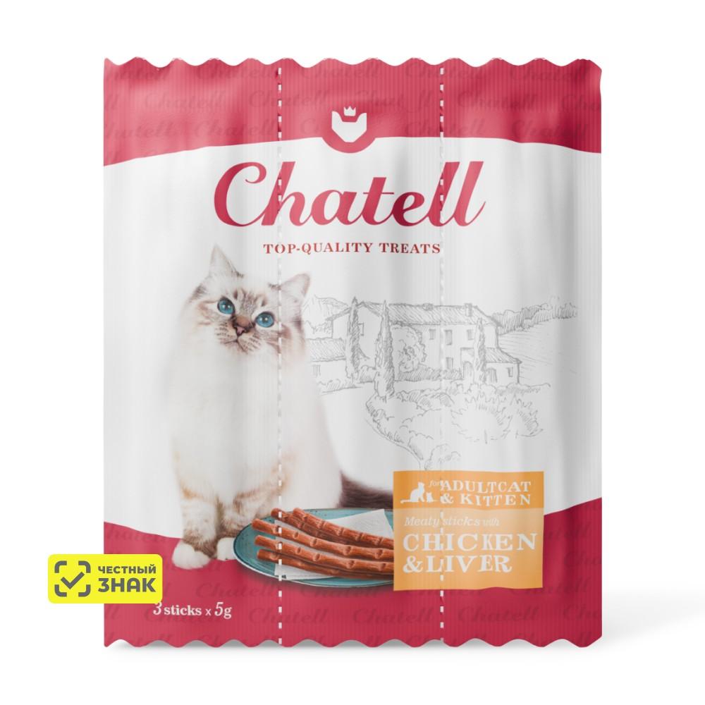 Chatell Лакомство Мясные колбаски для кошек, с курицей и печенью, 3 шт., 15 гр.