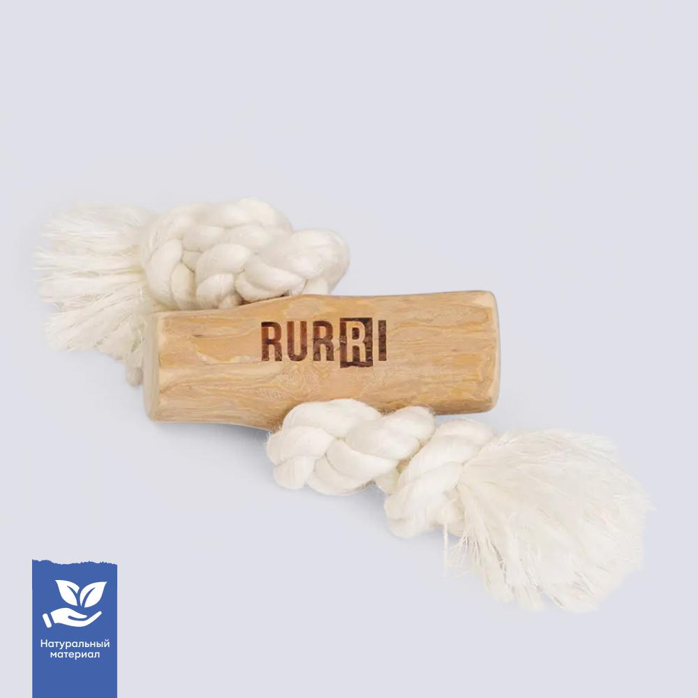 RURRI Игрушка для собак Палочка из кофейного дерева с веревкой, 8,5х3 см