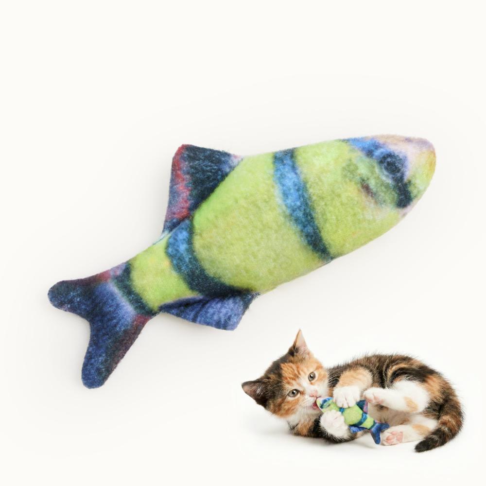 Pet hobby Игрушка для кошек Рыба Барбус суматранский с валерианой и кошачьей мятой, 10 см, зеленый