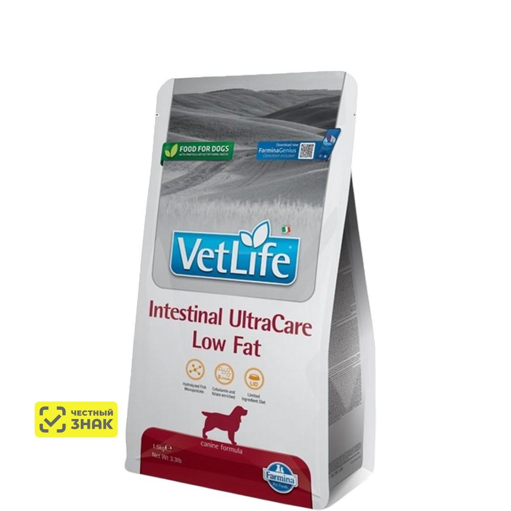Farmina Vet Life Intestinal Ultracare Low Fat Сухой диетический корм для собак, при заболеваниях ЖКТ, с рыбой, 1,5 кг