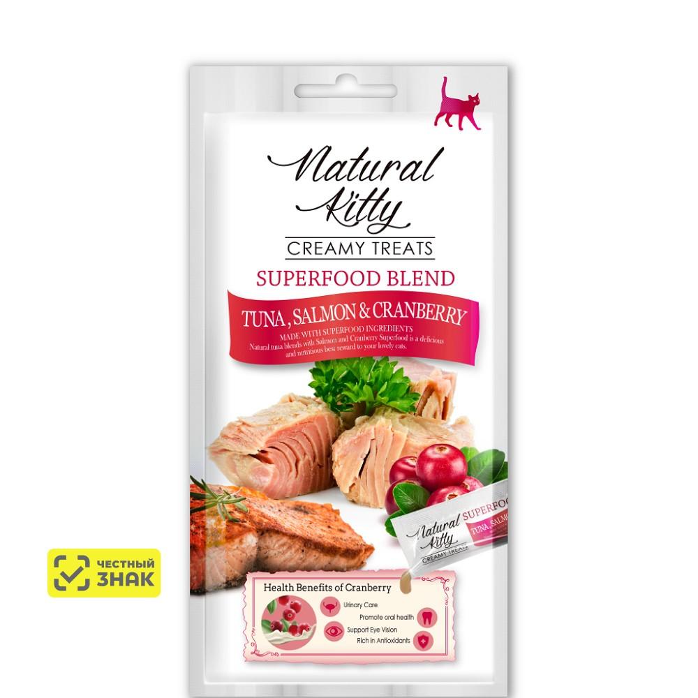 Pettric Natural Kitty Лакомство Крем-суп с тунцом, лососем и клюквой для кошек, 4х12 гр.