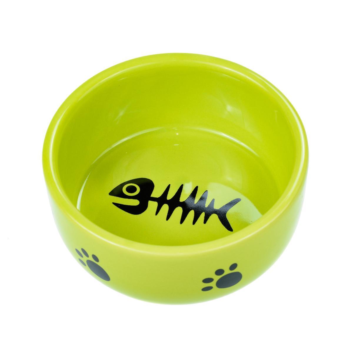 Petmax Миска керамическая для кошек и собак Рыбья Кость, 11 x11 см, 300 мл, зеленая