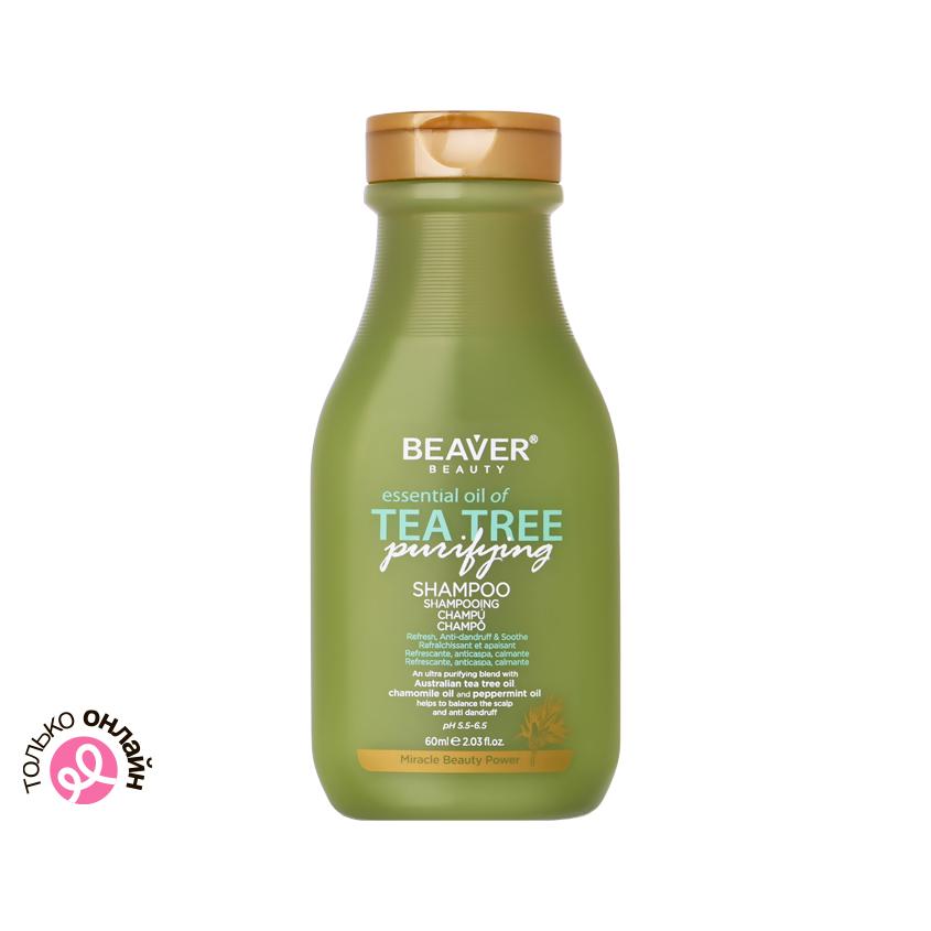 Шампунь для волос `BEAVER` TEA TREE очищающий против перхоти 60 мл