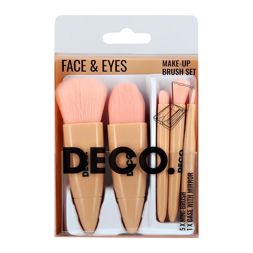 Набор мини-кистей для макияжа `DECO.` в футляре с зеркалом 5 шт `DECO.` в футляре с зеркалом 5 шт